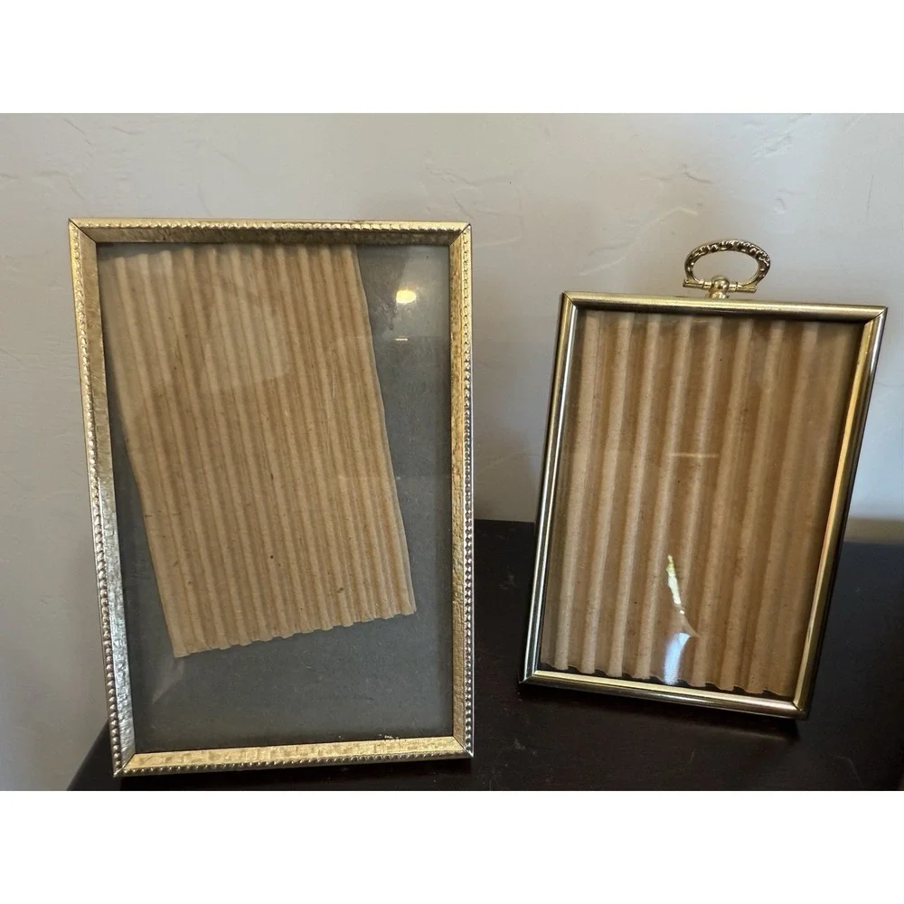 Lot Of 3 Vintage Gold Brass Mid Century Beaded Picture Photo Frames